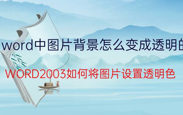 word中图片背景怎么变成透明的 WORD2003如何将图片设置透明色？